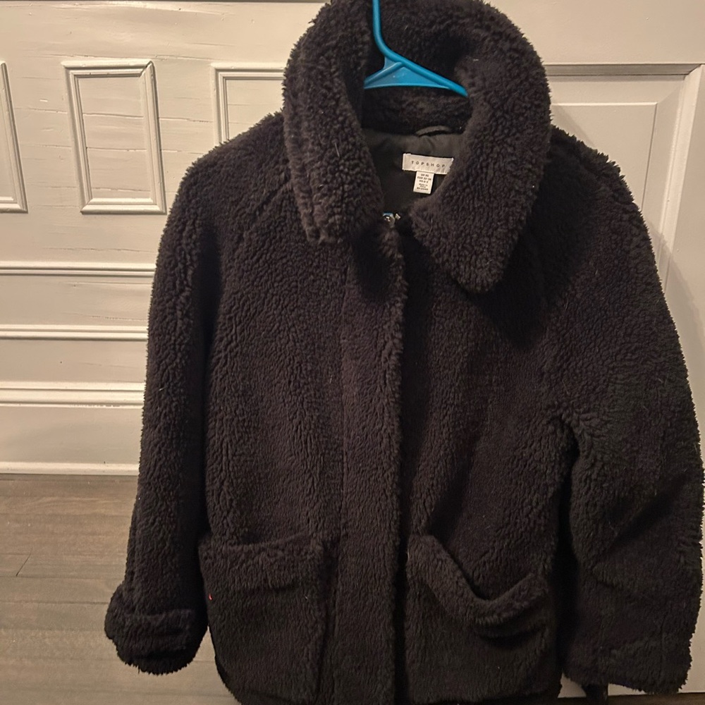 Topshop Cozy Black Sherpa Coat